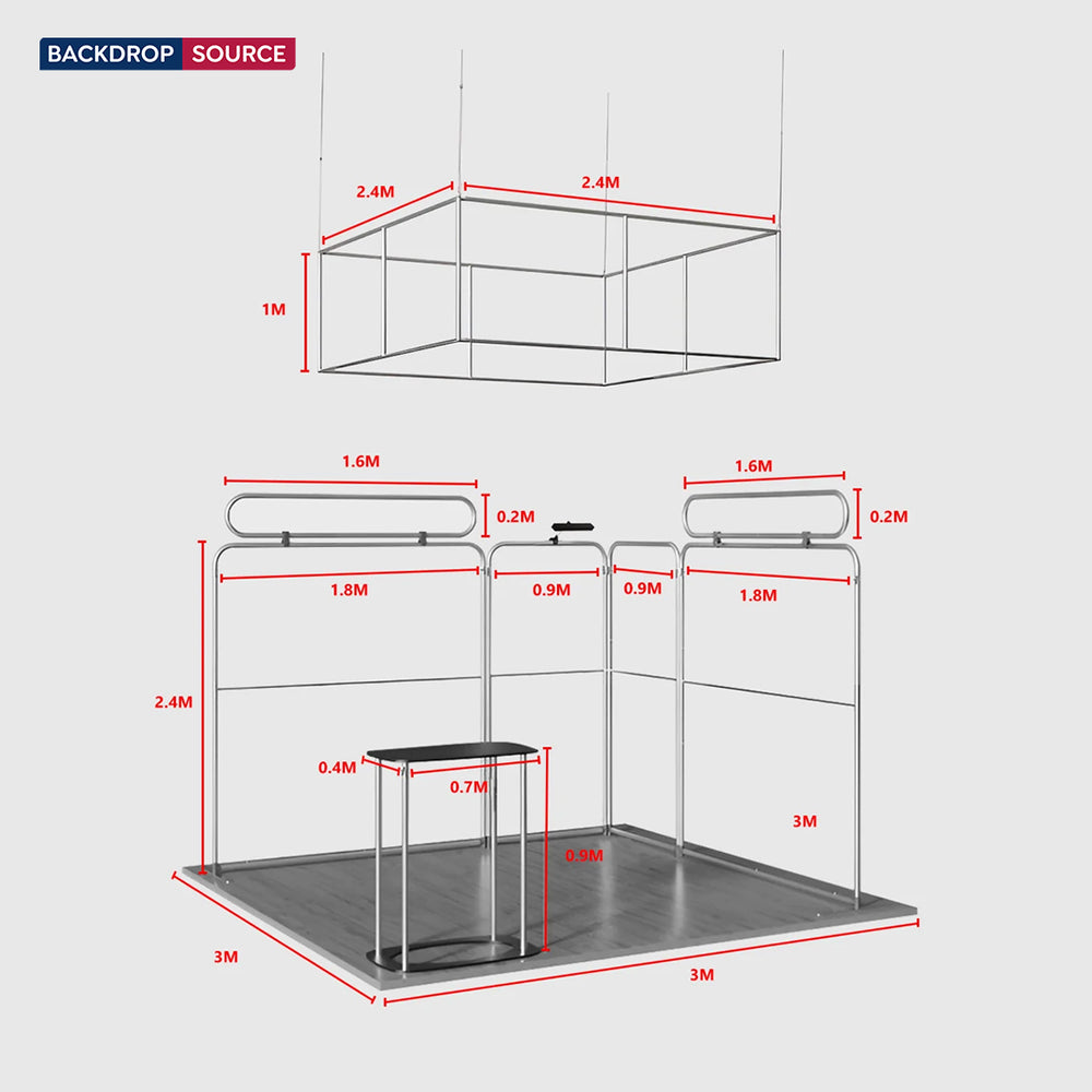 3x3m Booth Kit with Modular Walls, Hanging Banner & Counter