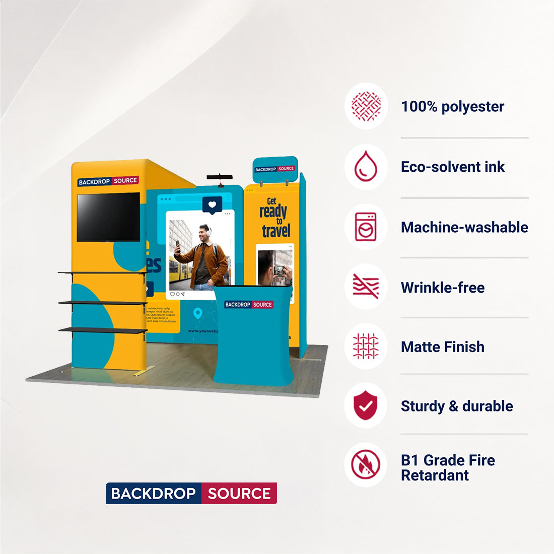 3x3m Magnetic Booth Kit with L-Arch TV Shelf Tower & Counter