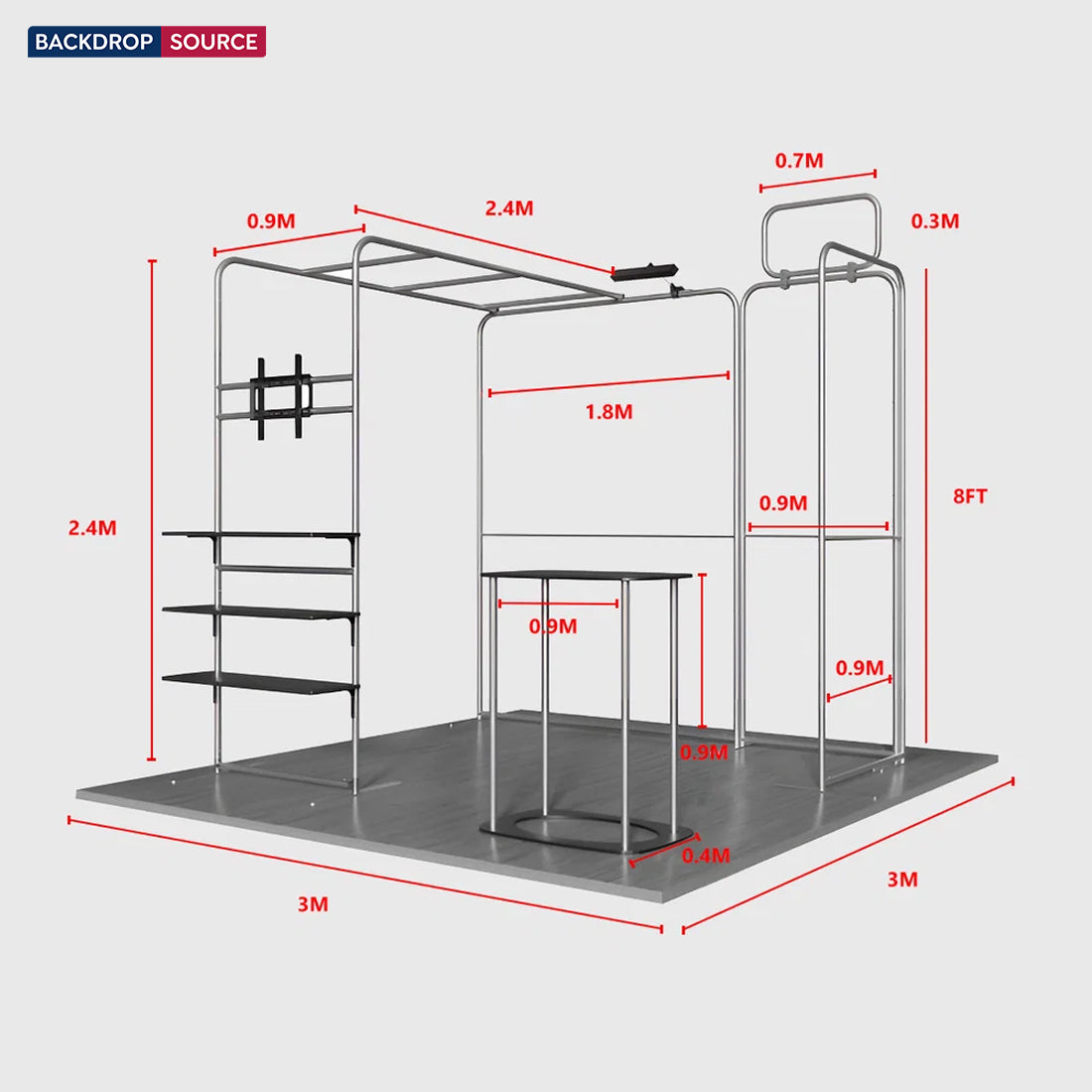 3x3m Magnetic Booth Kit with L-Arch TV Shelf Tower & Counter
