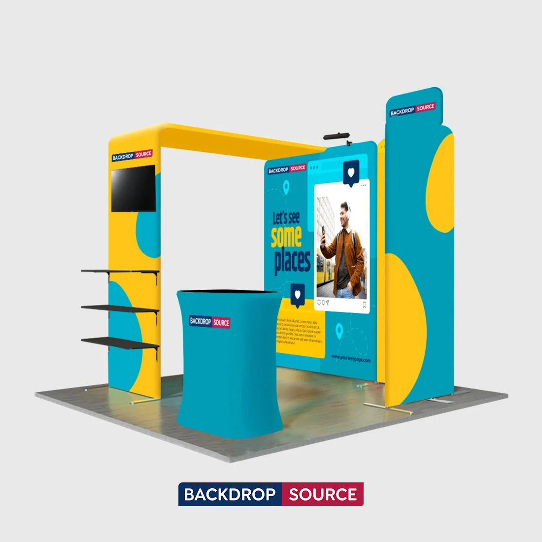3x3m Magnetic Booth Kit with L-Arch TV Shelf Tower & Counter