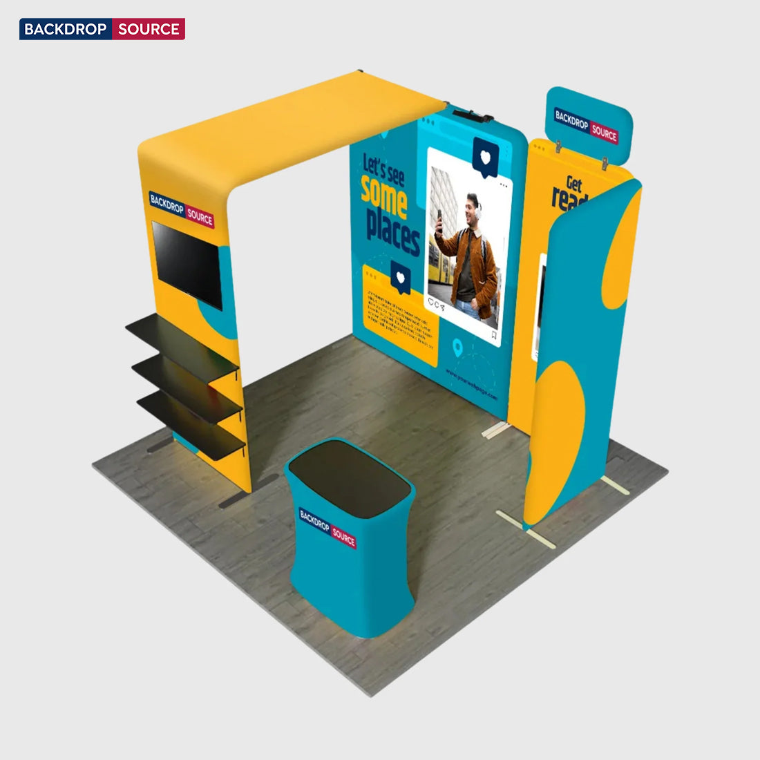 3x3m Magnetic Booth Kit with L-Arch TV Shelf Tower & Counter