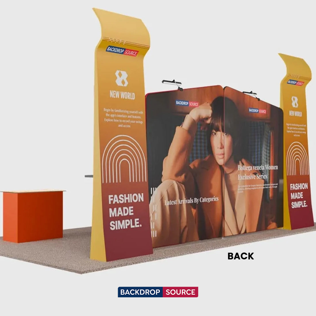 6x3m Booth Kit with Inclined Walls, 3D Shelf Stands & TV Mounts