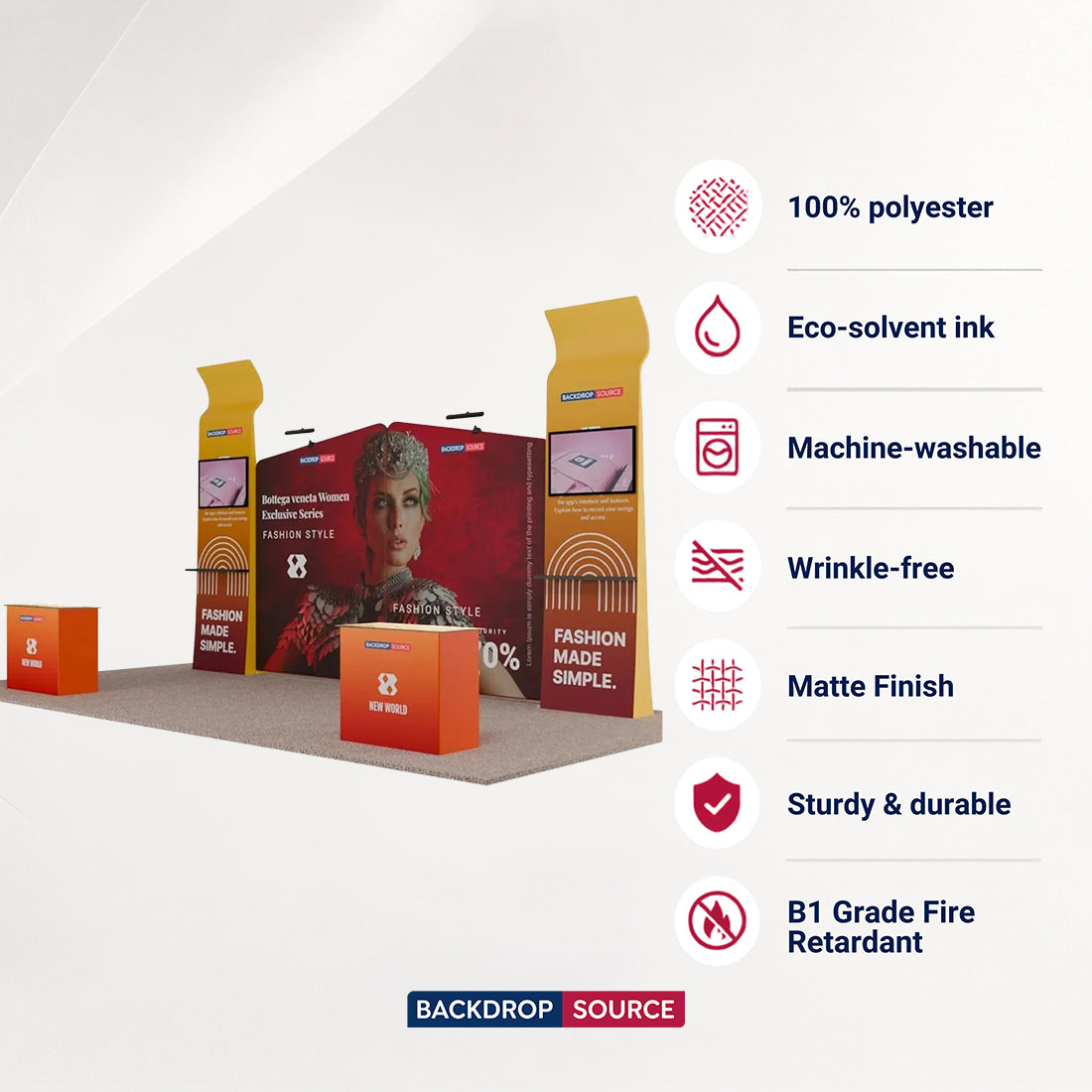 6x3m Booth Kit with Inclined Walls, 3D Shelf Stands & TV Mounts