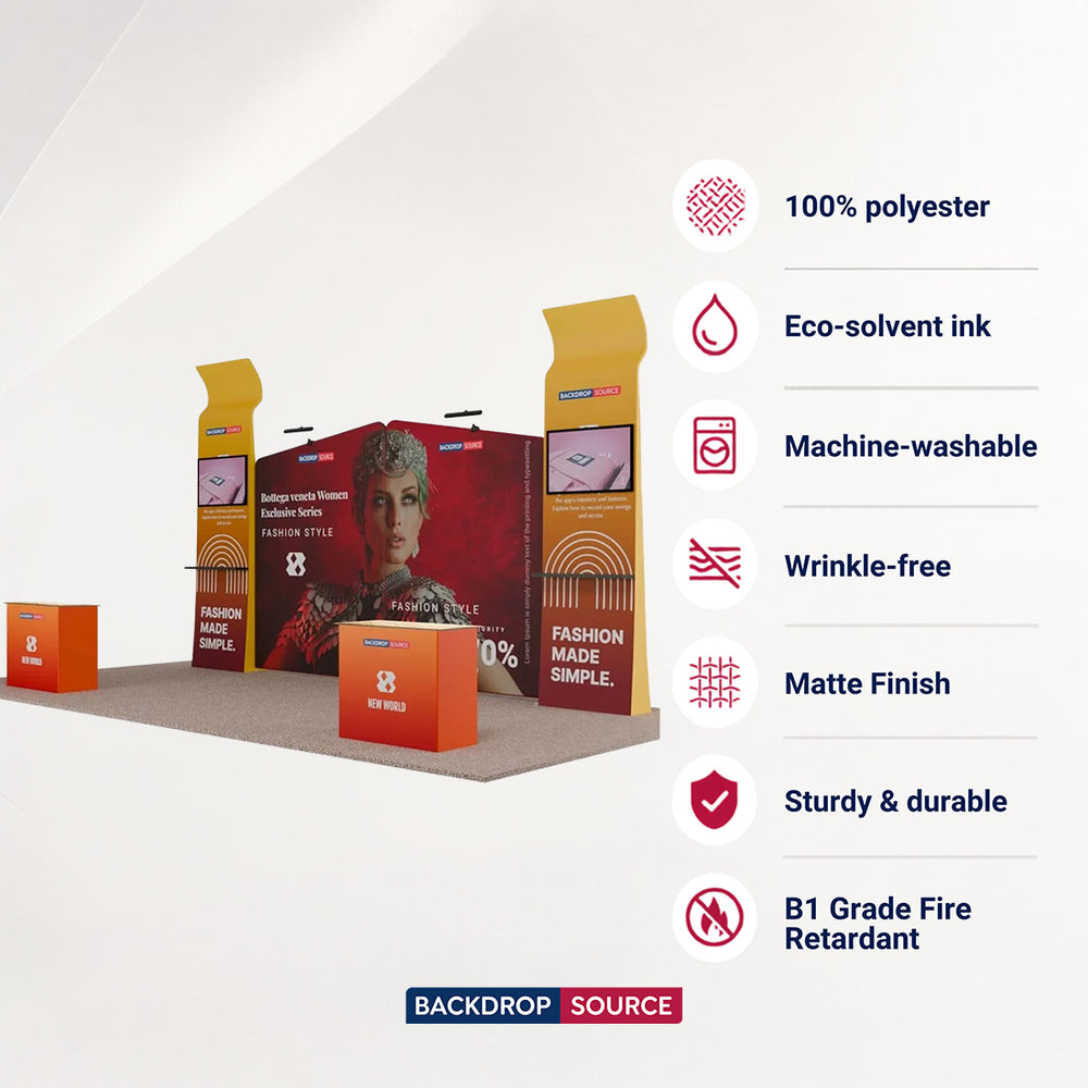 6x3m Booth Kit with Inclined Walls, 3D Shelf Stands & TV Mounts
