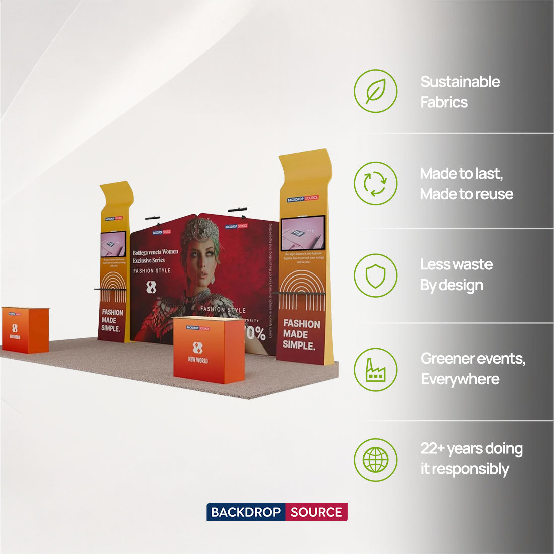 6x3m Booth Kit with Inclined Walls, 3D Shelf Stands & TV Mounts