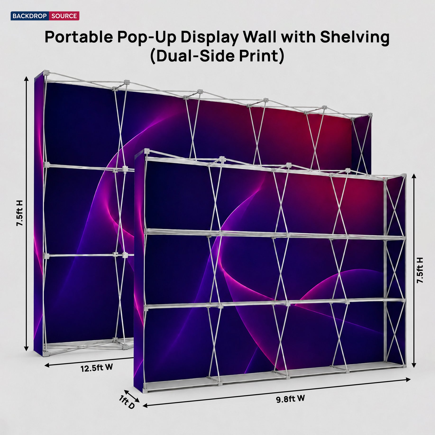 Portable Pop-Up Display Wall with Shelving (Dual-Side Print)
