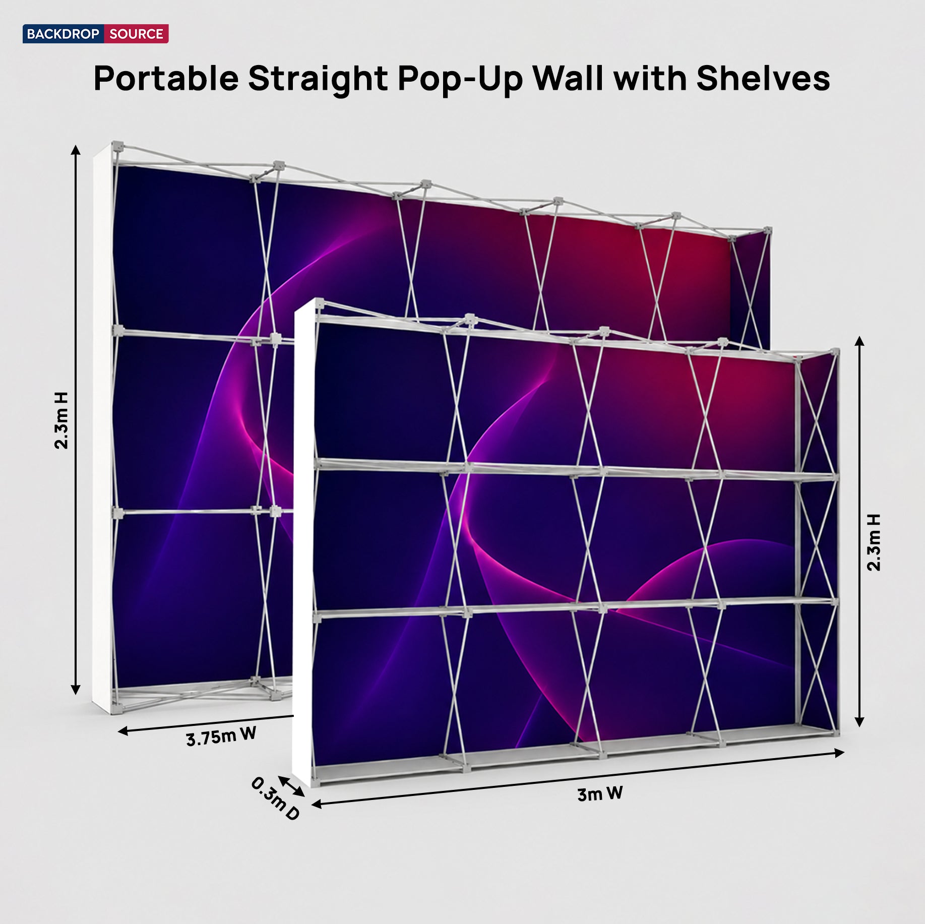 Portable Straight Pop-Up Wall with Shelves