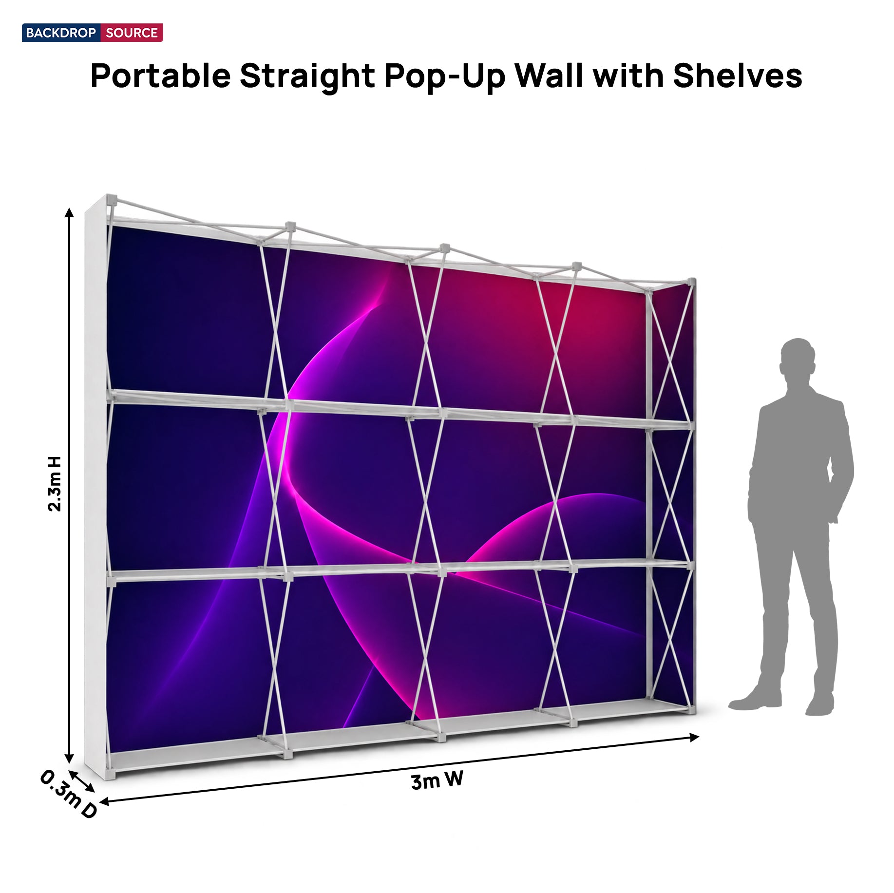 Portable Straight Pop-Up Wall with Shelves