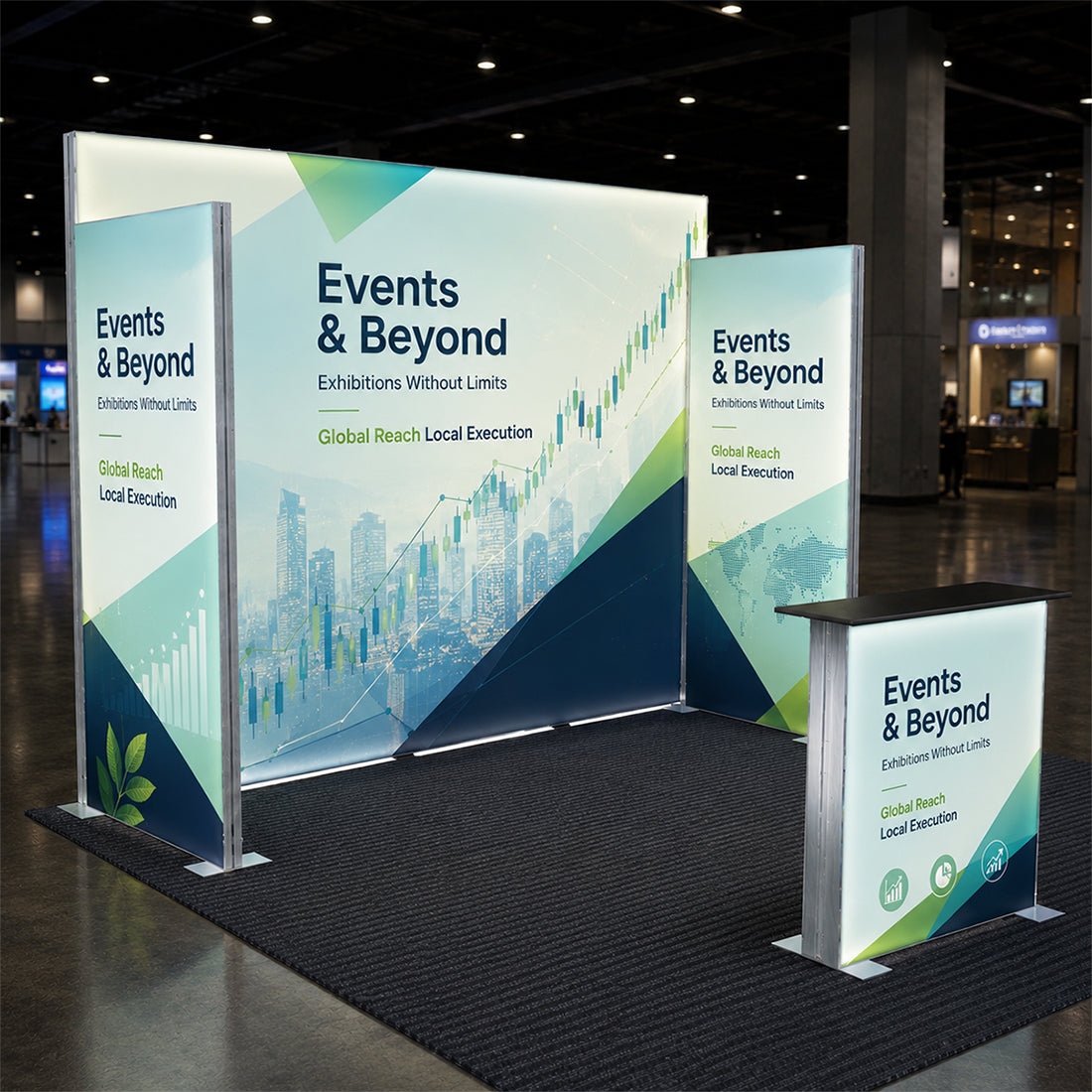 Backlit SEG Three-Wall Booth Kit with Lightbox Counter