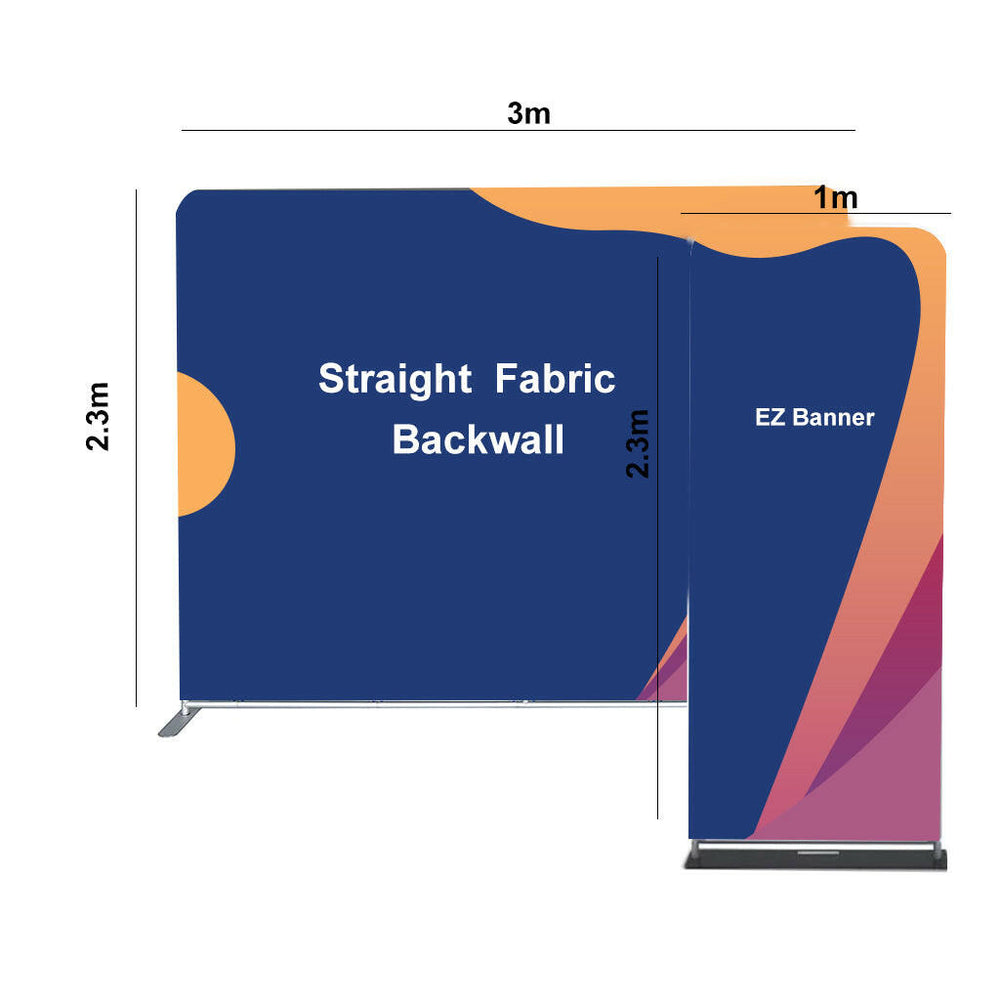 EZ Exhibit Essentials:3mx3m Booth Kit with Backwall and Banner Stand.