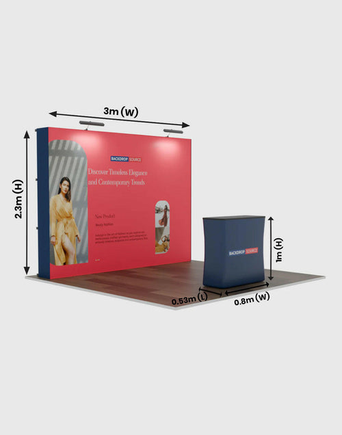 3m x 3m  Straight Popup Exhibit Pro 3-in-1 Display Kit with Illume Lights.