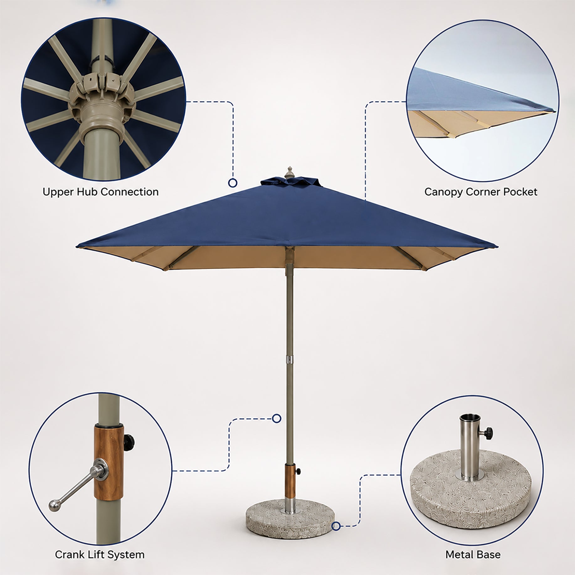 Square Patio Umbrella – 2m x 2m