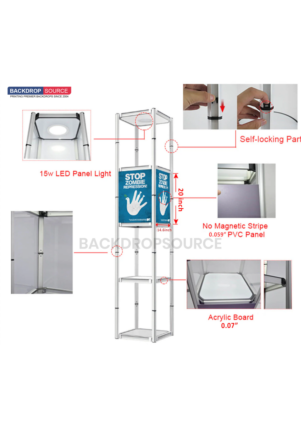 Square Portable Aluminum Spiral Tower Display - 5 Layer Shelves.