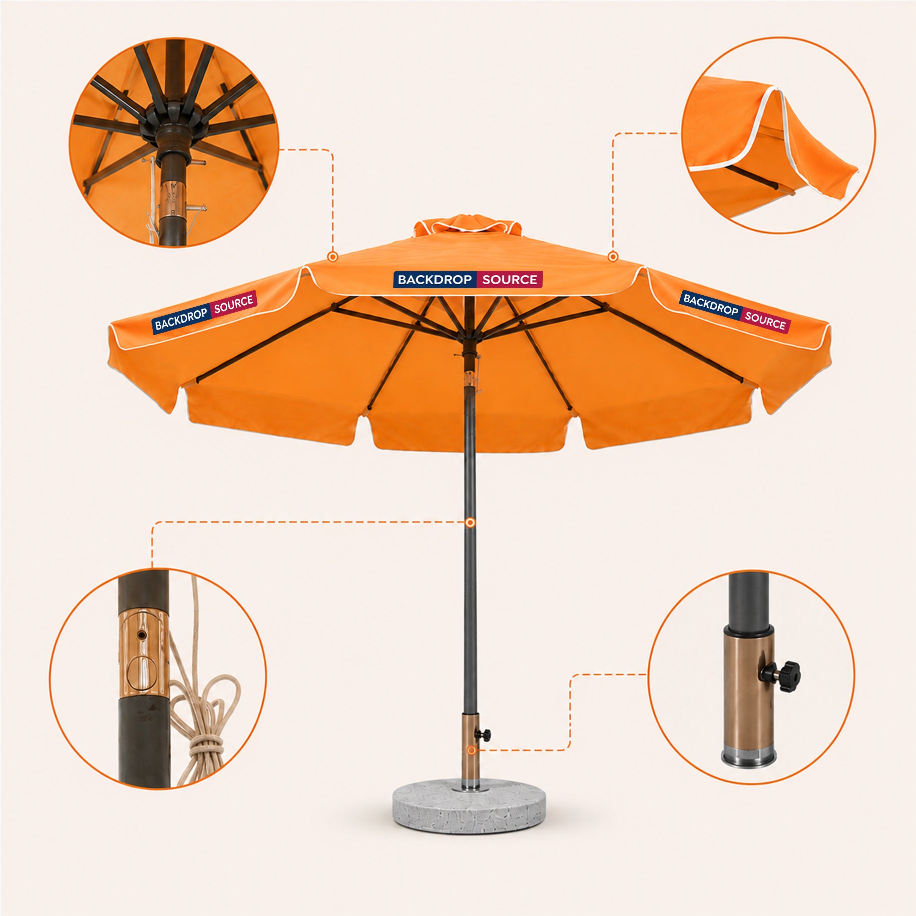 Tilting Patio Umbrellas With Valances – 2.7m x 2.7m