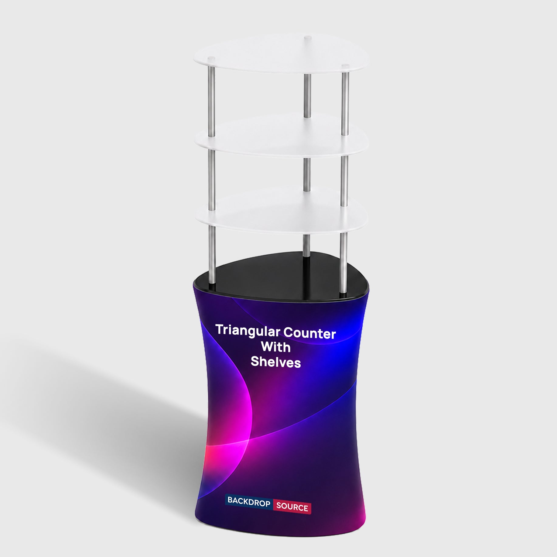 Triangular Fabric Display Counter with Acrylic Triple Shelves