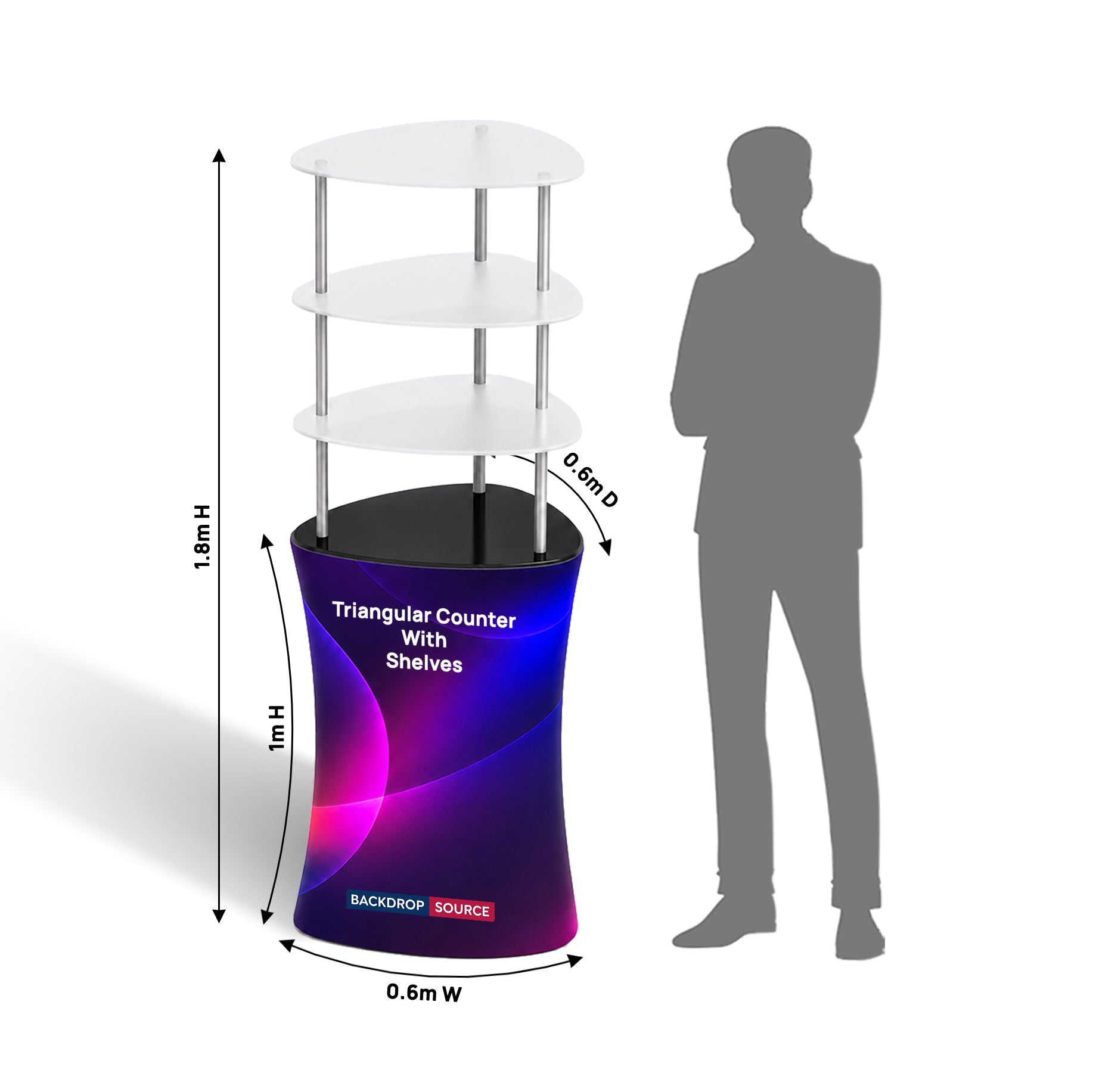 Triangular Fabric Display Counter with Acrylic Triple Shelves