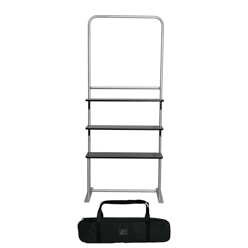 Portable Fabric Display Shelves.