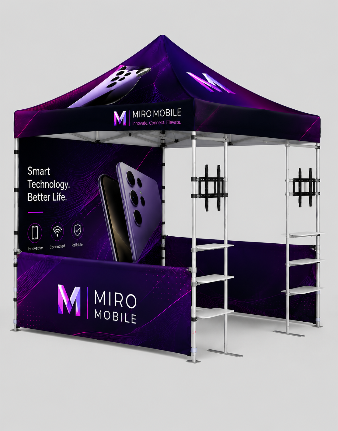 3m x 3m Fabric Canopy Kit with Shelving & TV Mounts