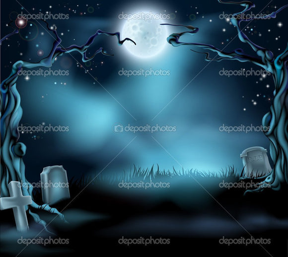 Dark Night Graveyard Halloween  Backdrop