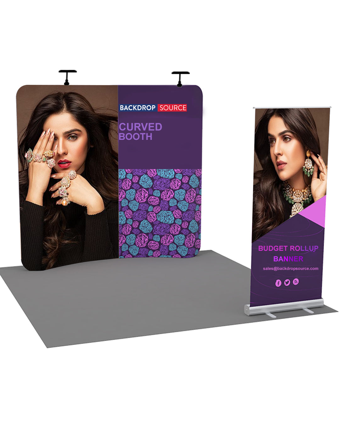 3m x 3m Booth Kit with Backwall and Rollup Banner Stand