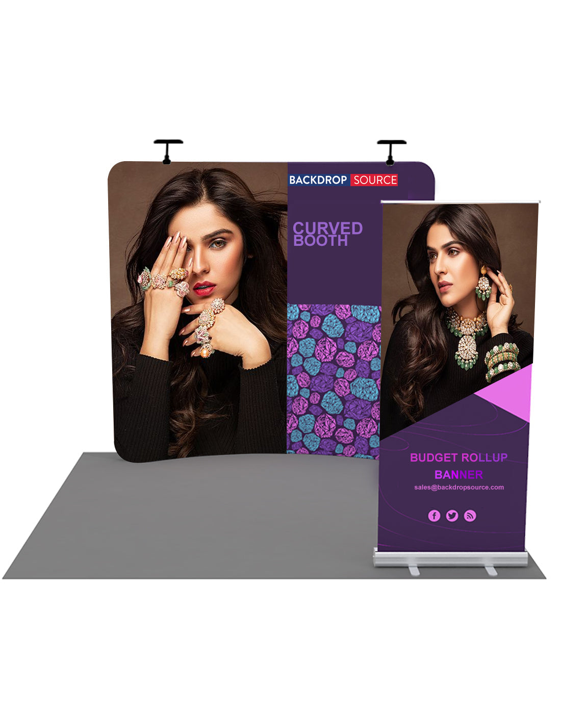 3m x 3m Booth Kit with Backwall and Rollup Banner Stand